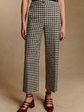Sezane Black & Cream Gingham Cropped Straight Pants